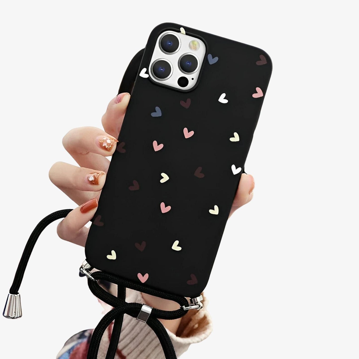 Coque Samsung imprimé coeur avec cordon noir