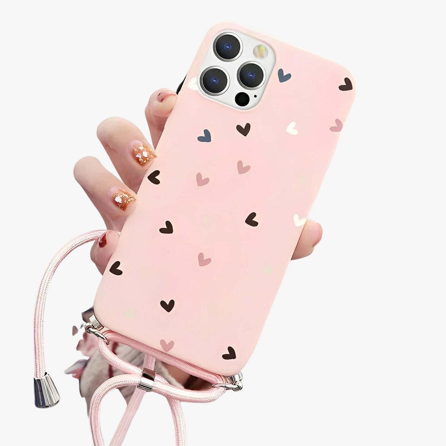 Coque Samsung imprimé coeur avec cordon rose