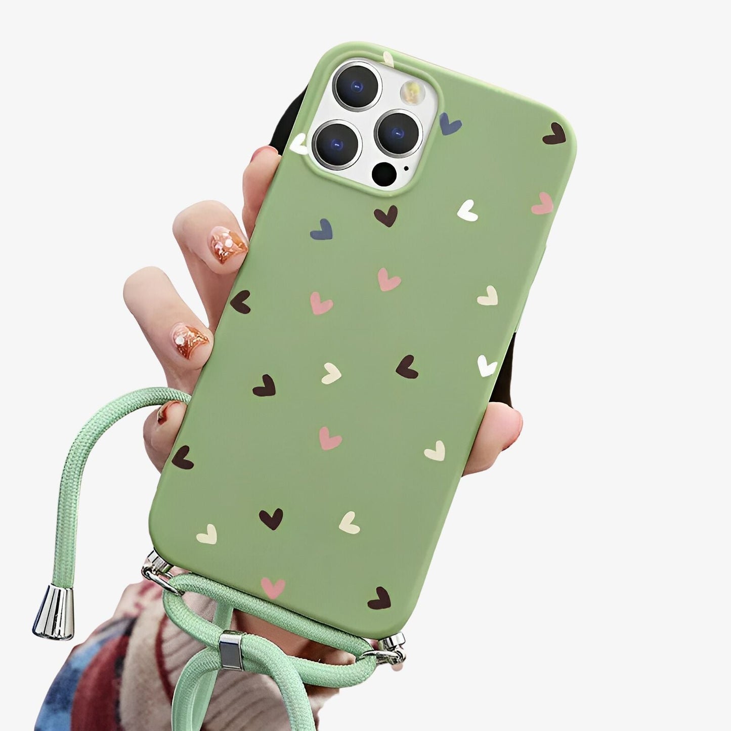 Coque Samsung imprimé coeur avec cordon vert