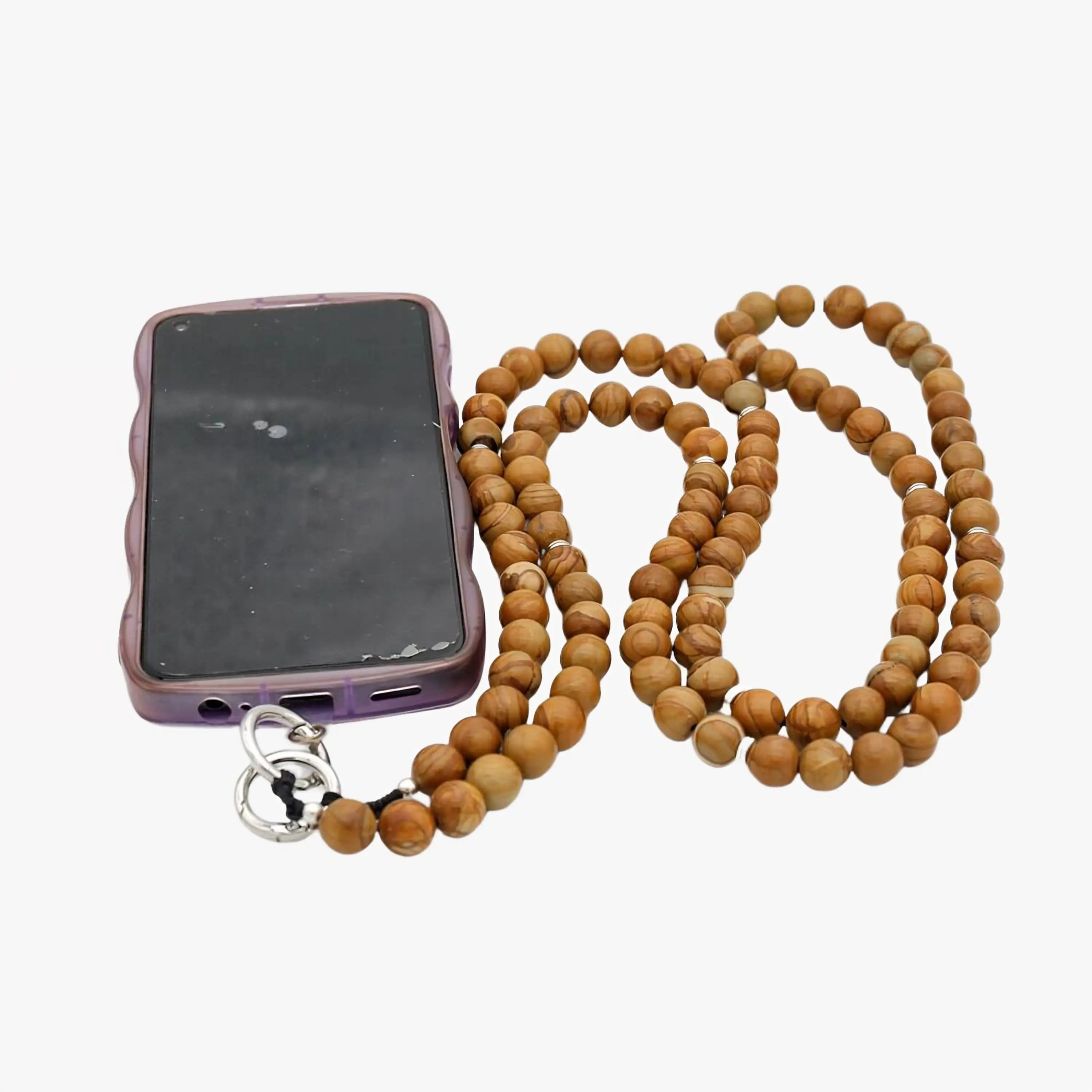 Chaîne De Téléphone En Perles De Bois Naturel – 120 Cm, Style Bohème Coloré, Lanière Portable Tour De Cou Ou Bandoulière