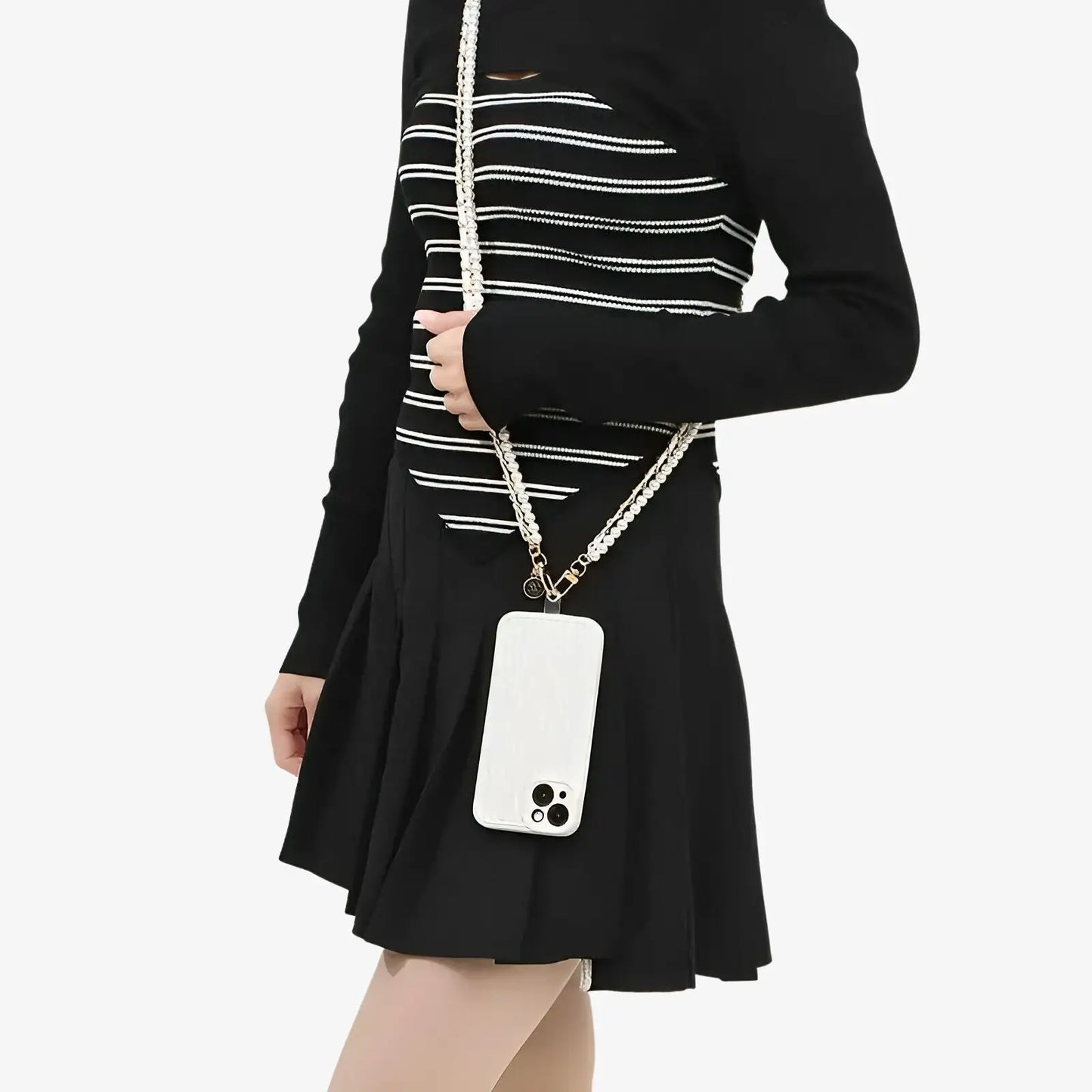 Collier de téléphone avec perle et cordon blanc