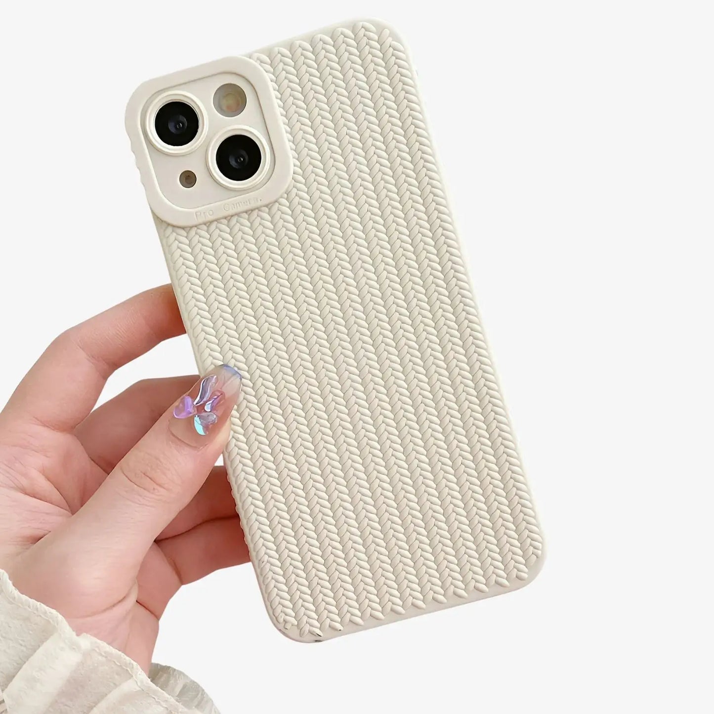 Coque iPhone blanc texture tresse