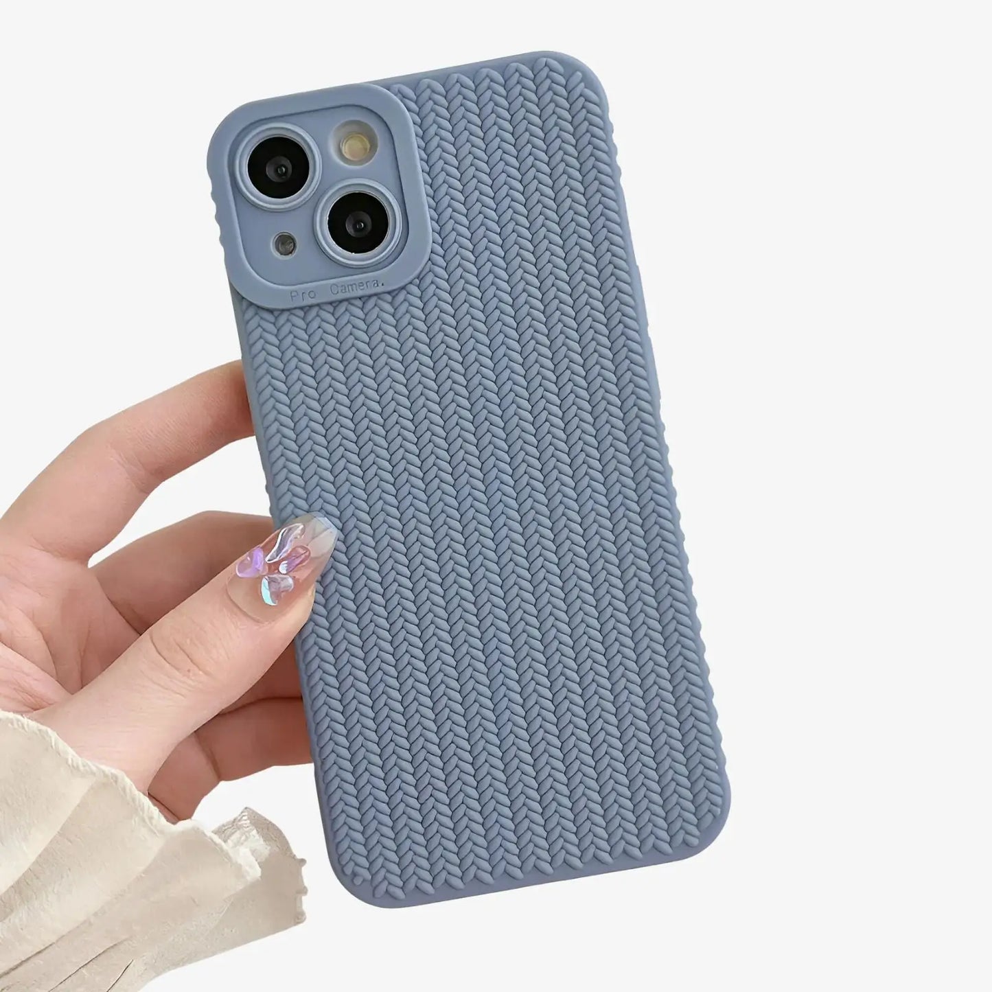 Coque iPhone bleue texture tresse