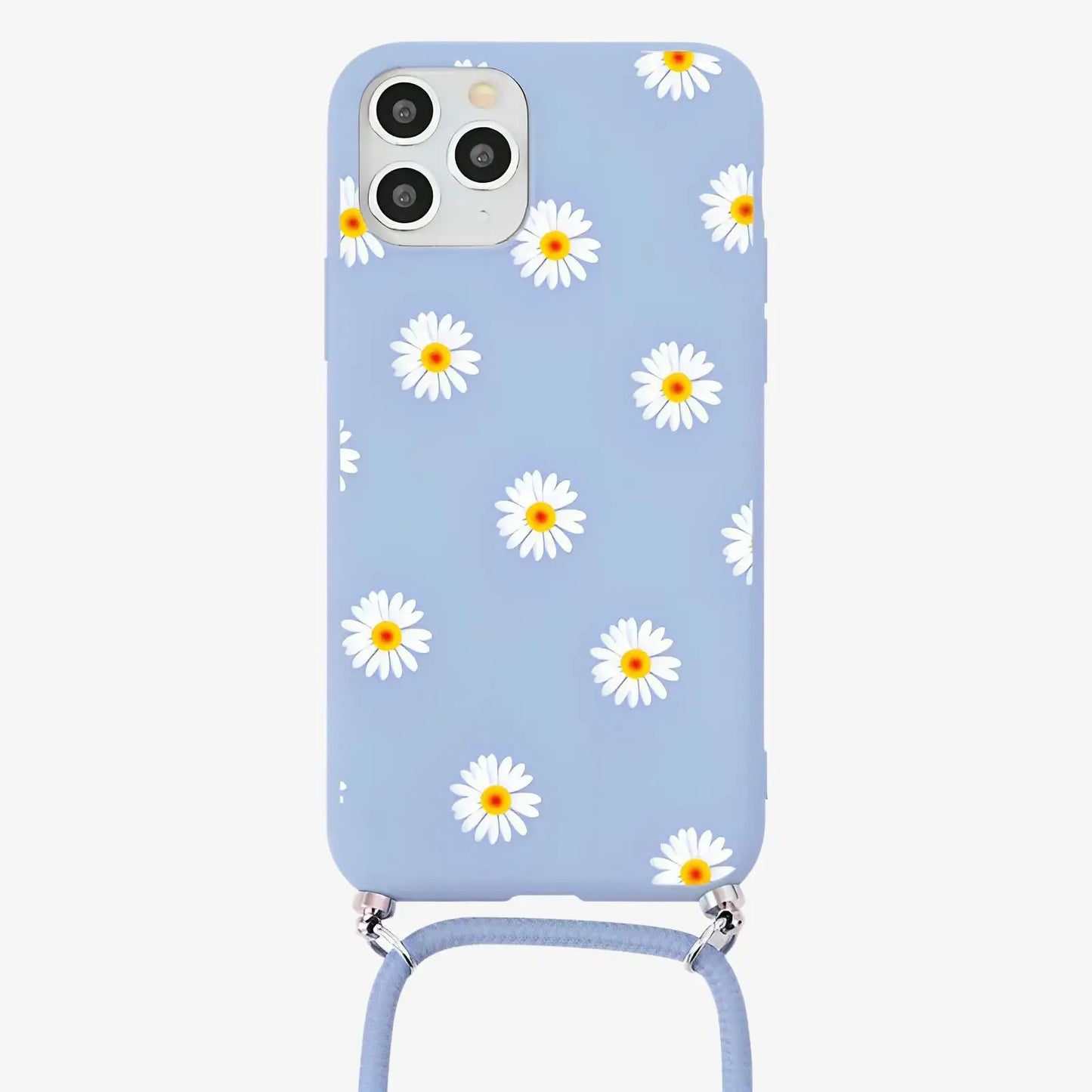 Coque iPhone imprimé marguerite avec cordon bleu