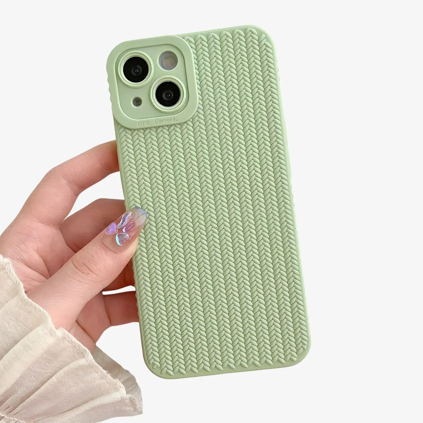 Coque iPhone verte texture tresse