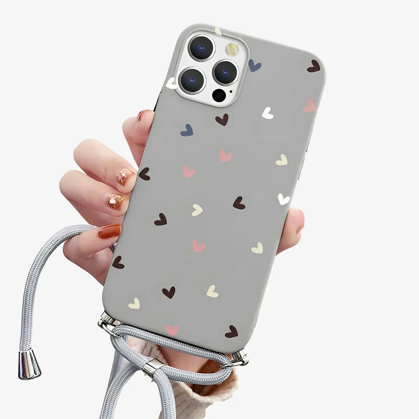 Coque Samsung imprimé coeur avec cordon gris