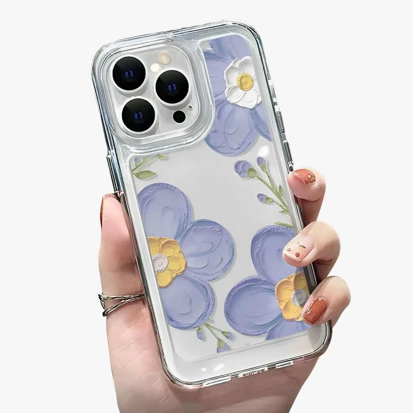Coque transparente iPhone fleurs bleues