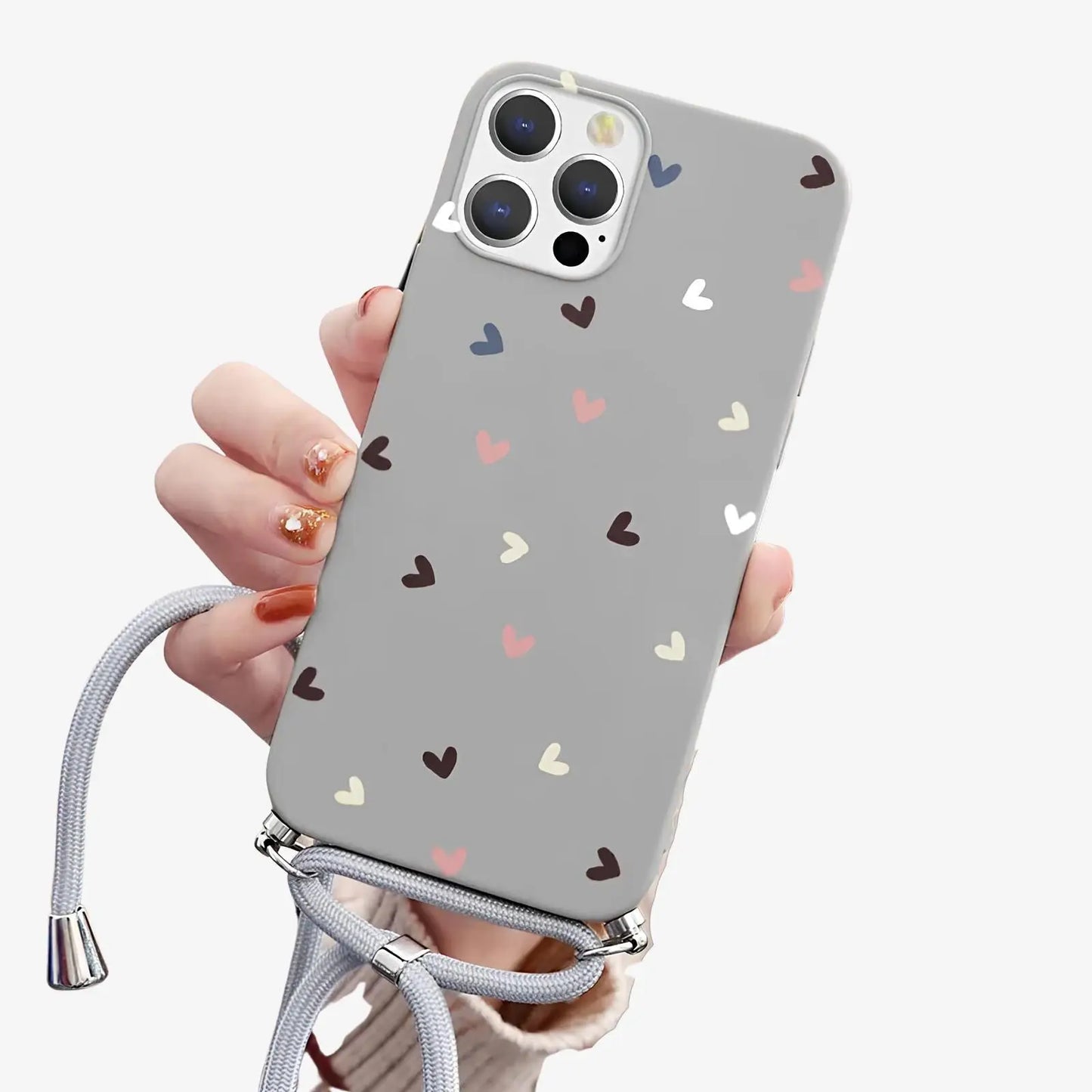 Coque Xiaomi imprimé coeur avec cordon gris