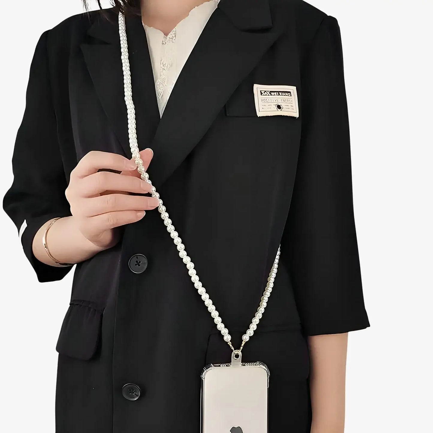 Cordon de téléphone en perles blanches