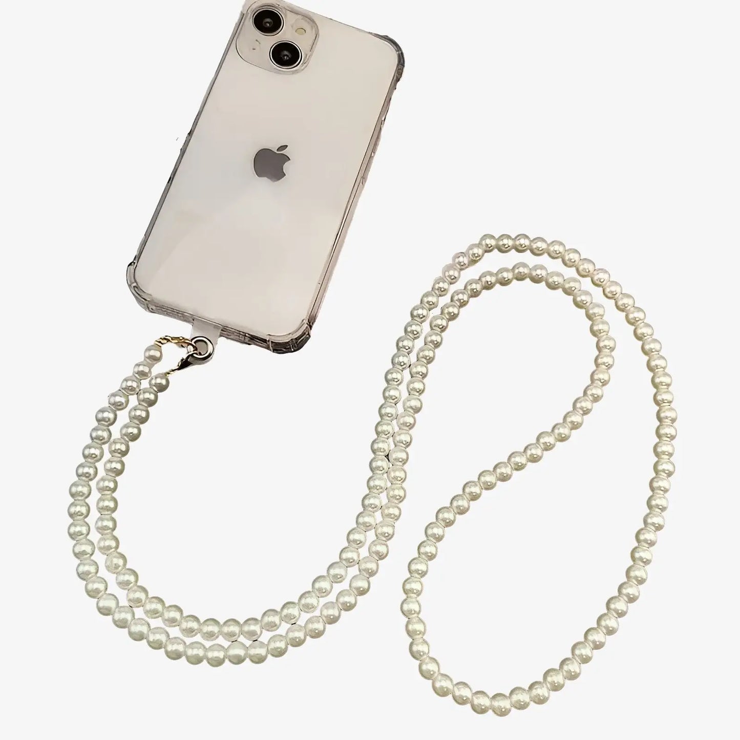 Cordon de téléphone en perles blanches
