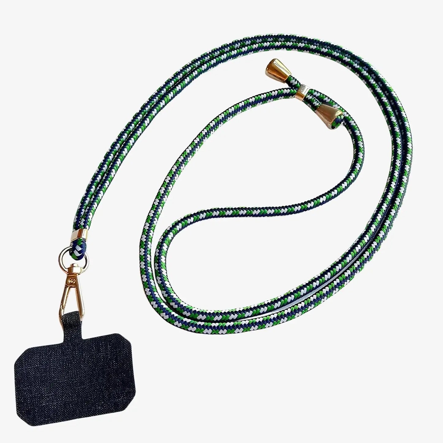 Cordon de téléphone universel vert clair et blanc avec embouts dorés