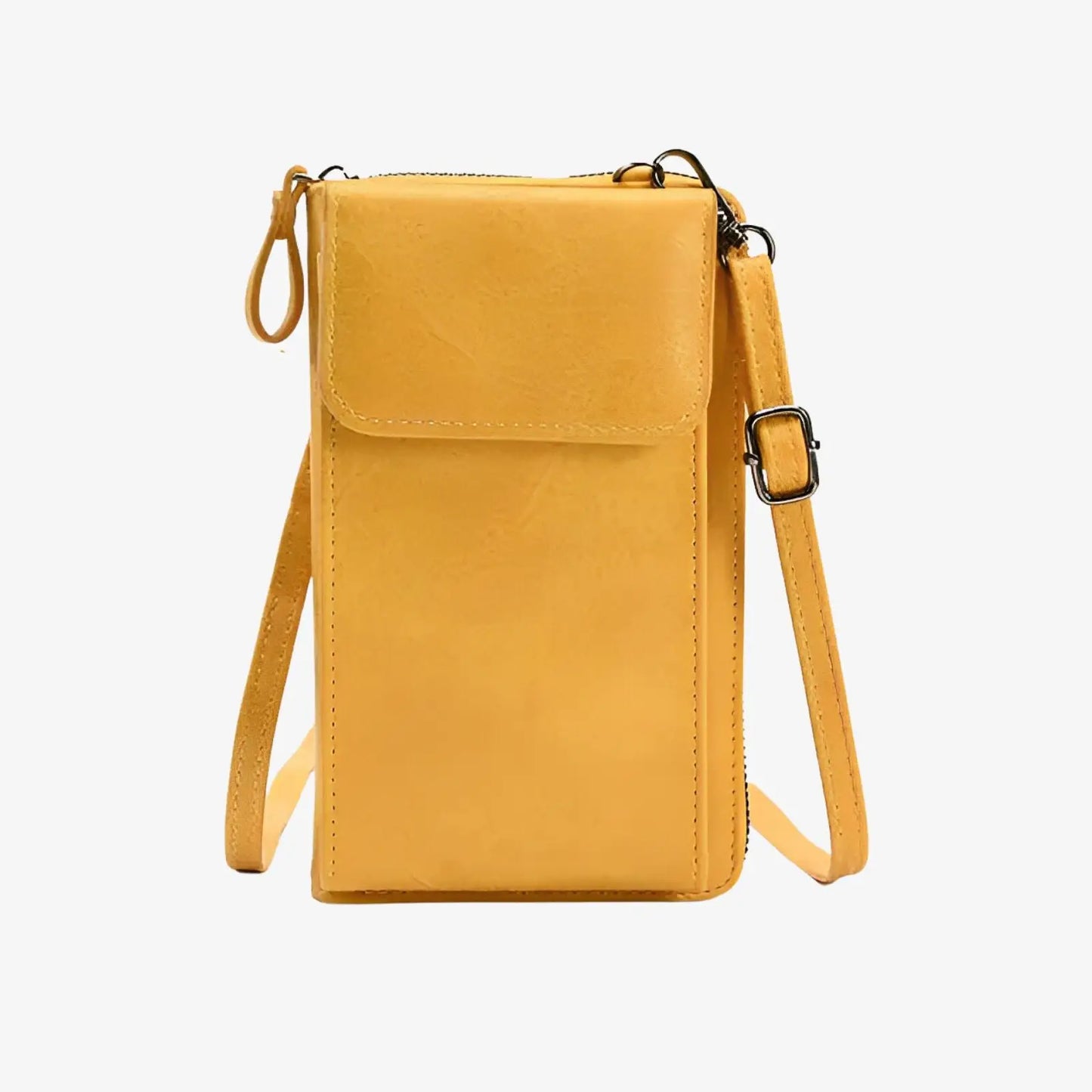 Pochette bandoulière de téléphone en cuir jaune