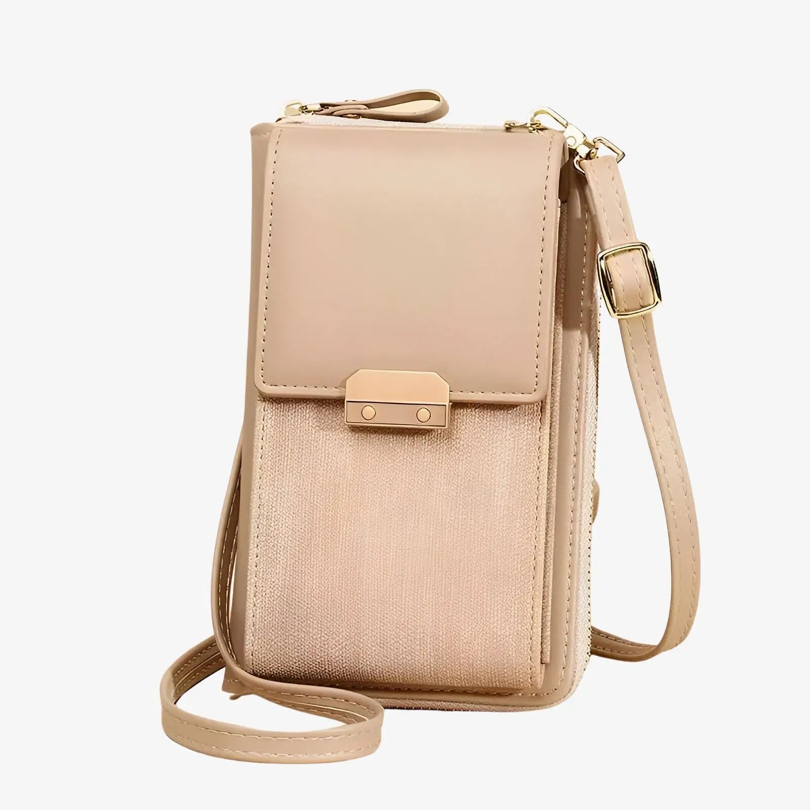 Sac etui de telephone bandouliere en cuir beige Bijoux de Telephone Portable