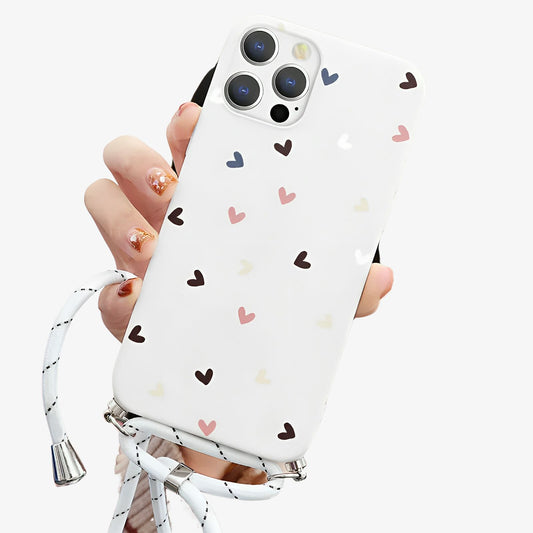 Coque Samsung imprimé coeur avec cordon blanc