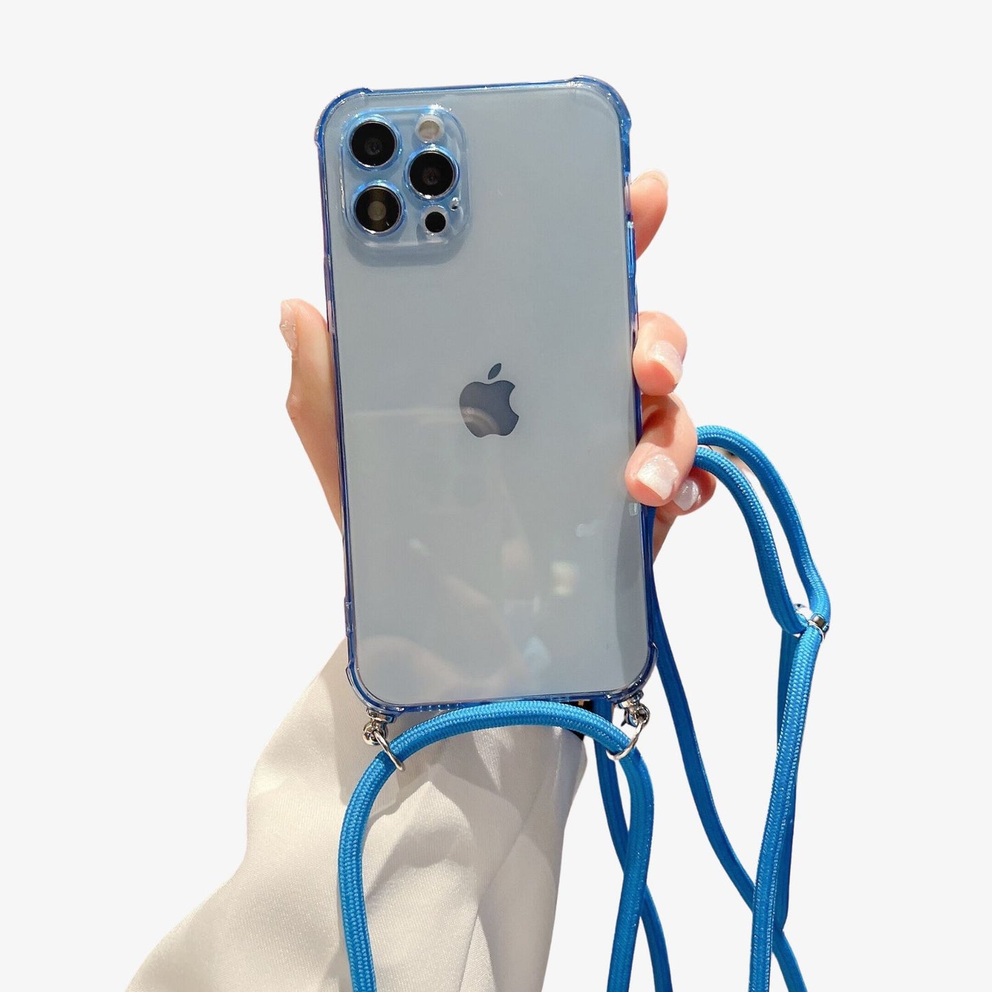 Coque iPhone transparente avec cordon bleu