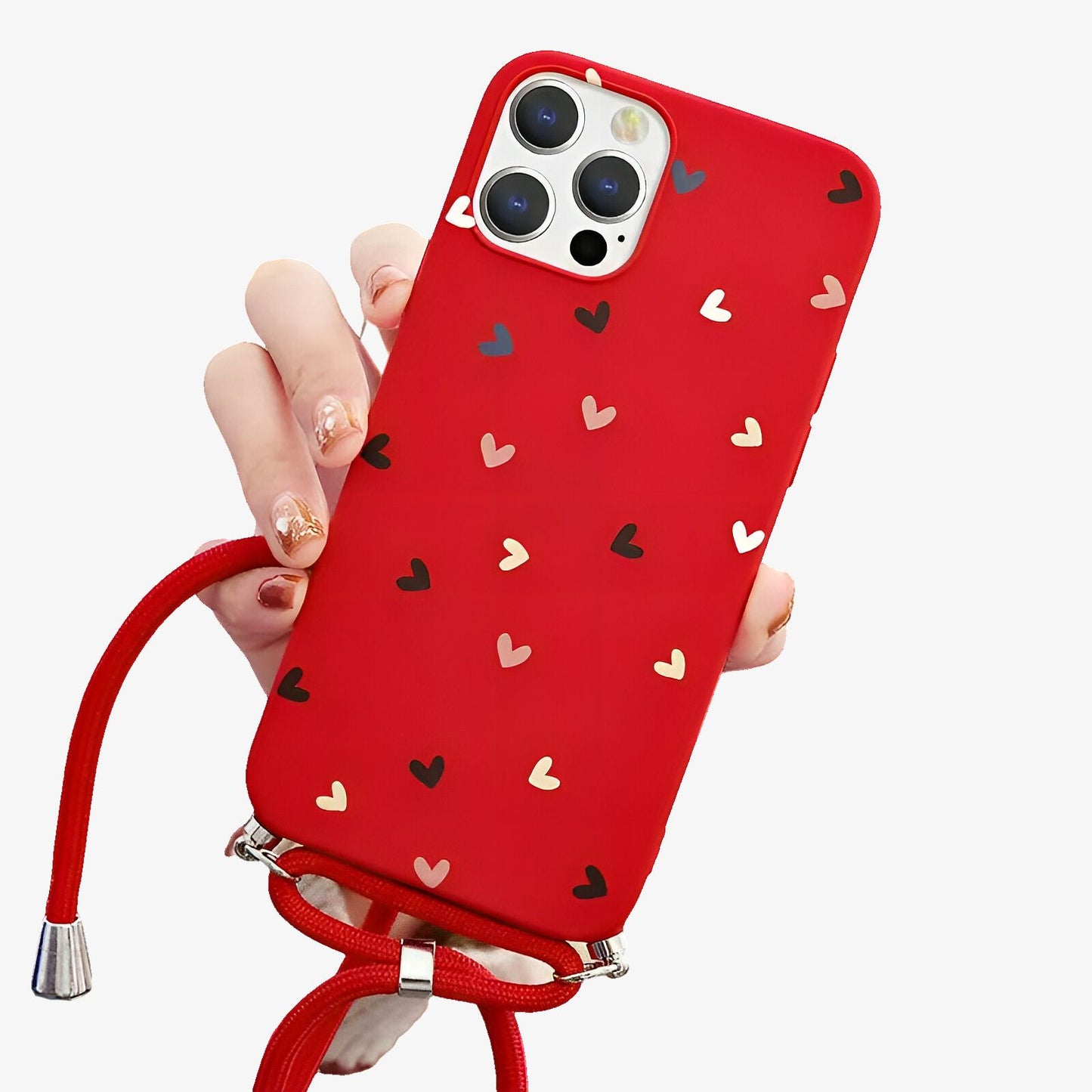 Coque Samsung imprimé coeur avec cordon rouge