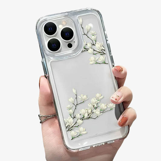 Coque transparente iPhone fleurs blanches