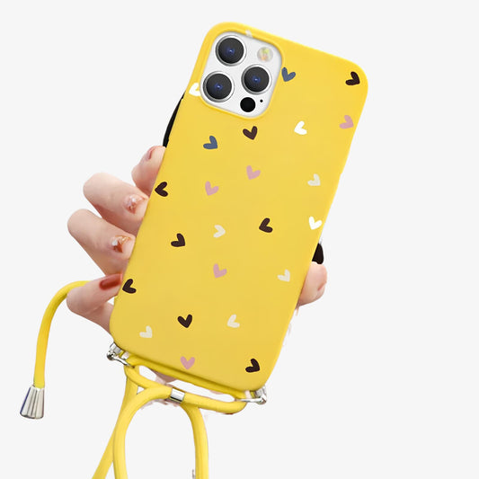 Coque Xiaomi imprimé coeur avec cordon jaune