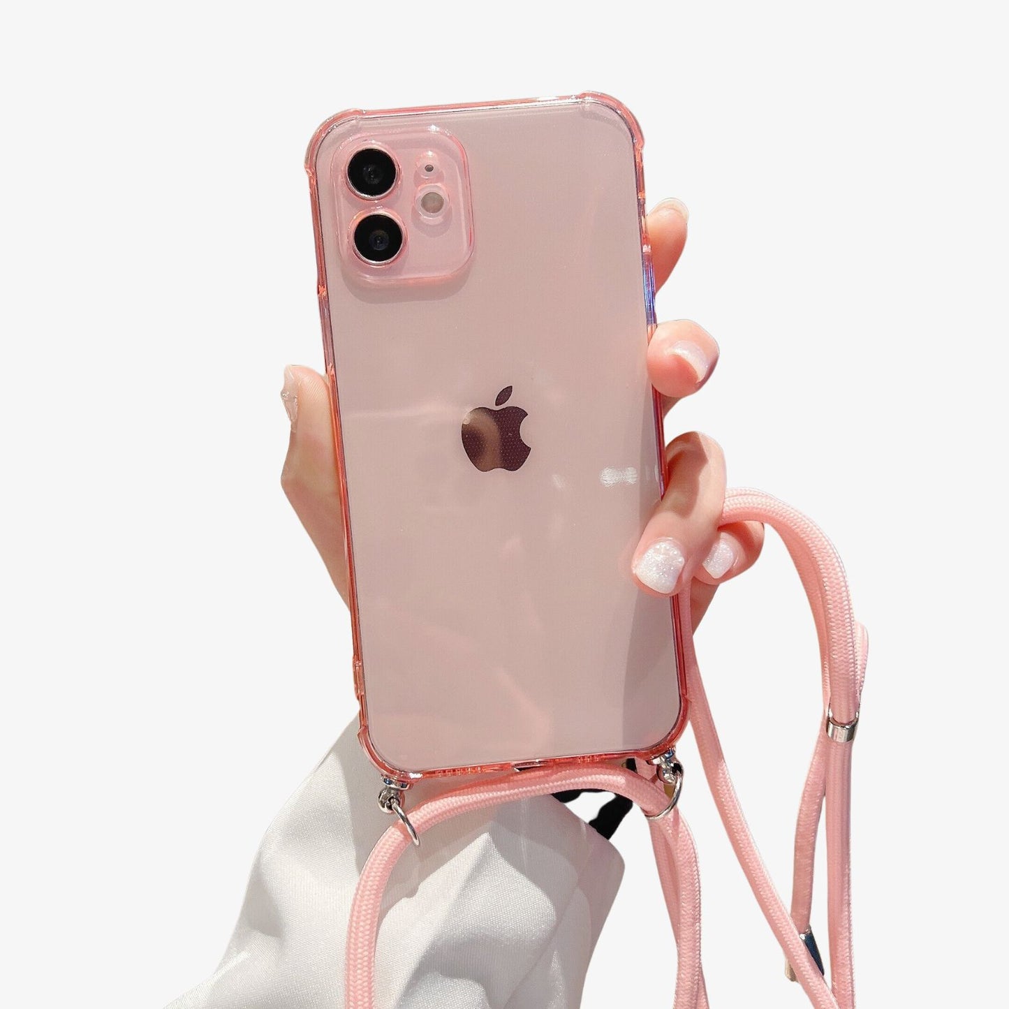 Coque iPhone transparente avec cordon rose
