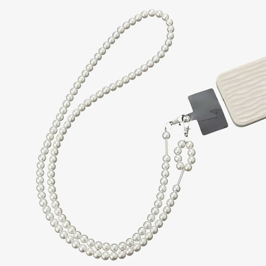 Collier cordon de téléphone perlé blanc universel