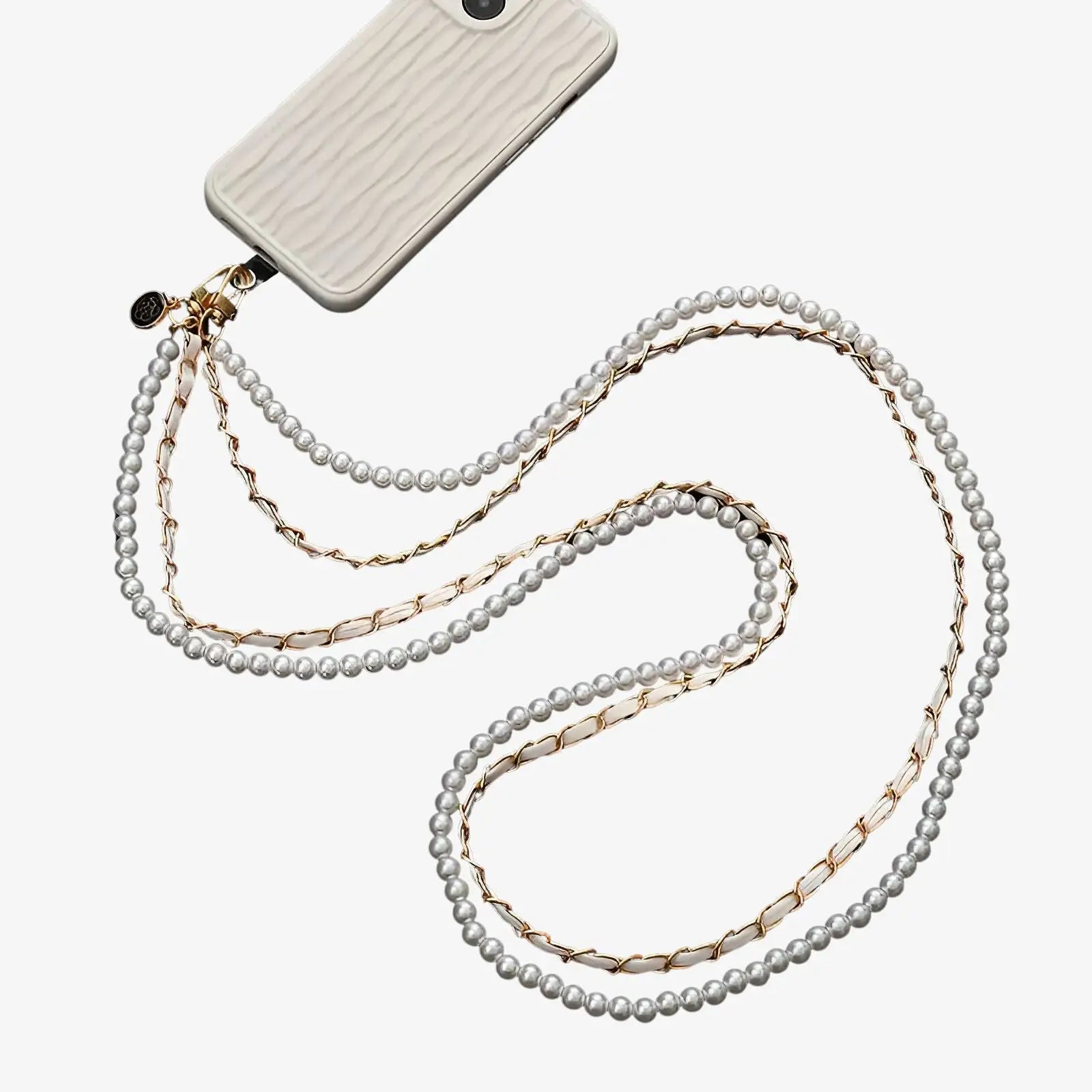 Collier de téléphone avec perle et cordon blanc