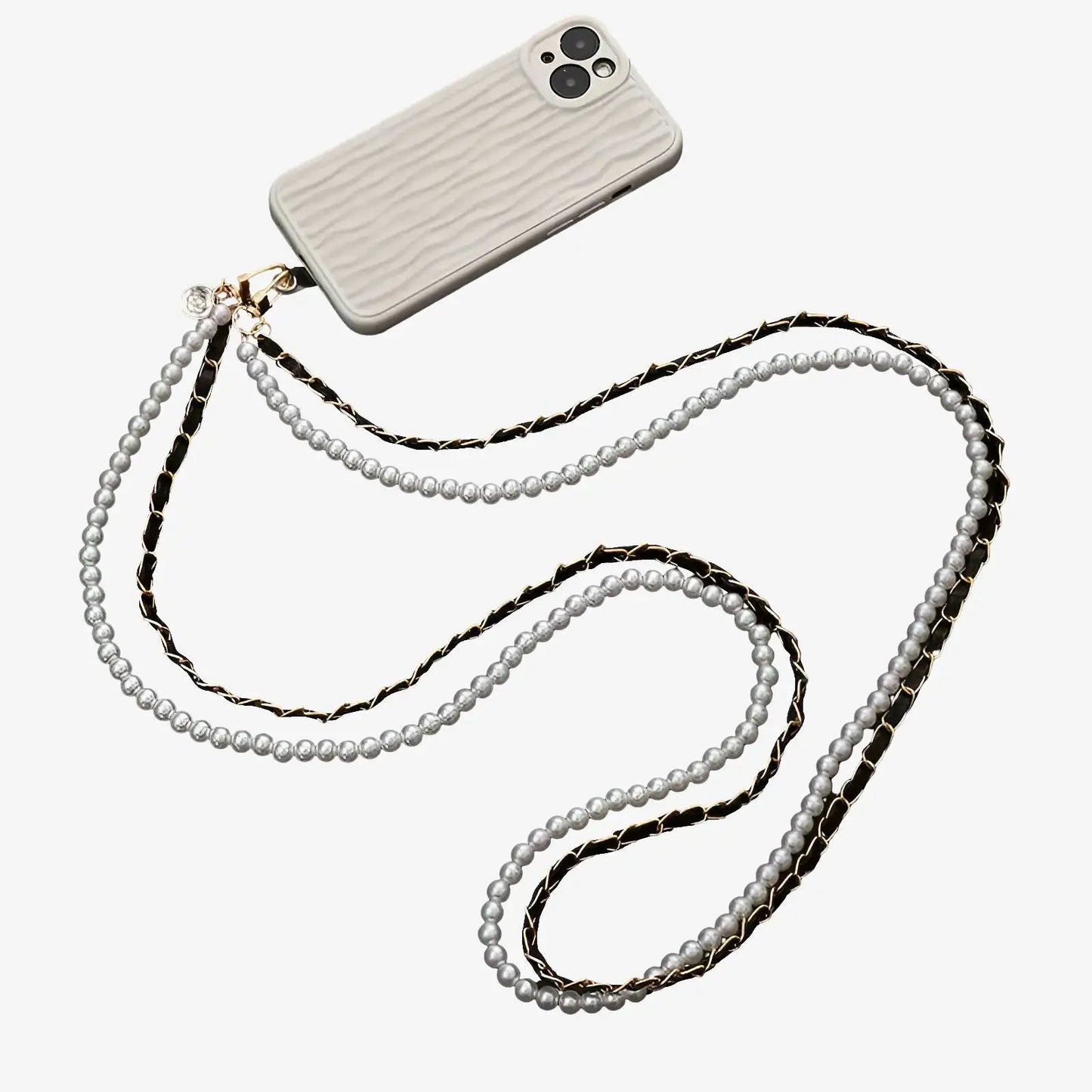 Collier de téléphone avec perle et cordon noir