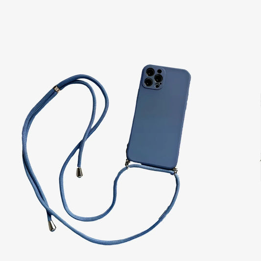 Coque iPhone avec cordon bleu gris