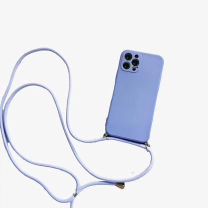 Coque iPhone avec cordon bleu lilas
