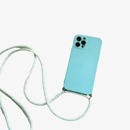Coque iPhone avec cordon turquoise pâle