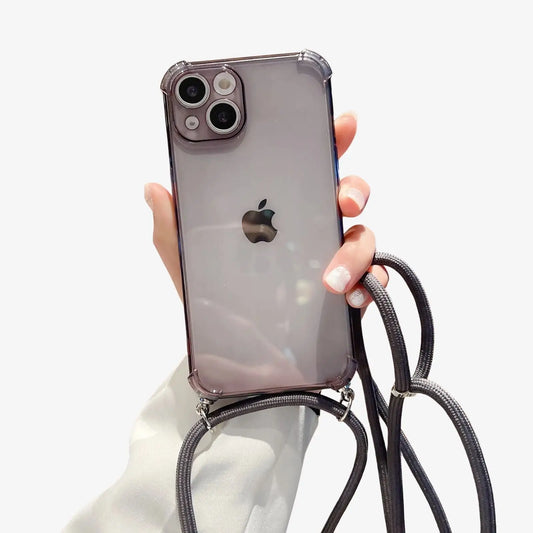 Coque iPhone transparente avec cordon gris sombre