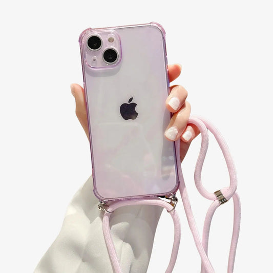 Coque iPhone transparente avec cordon rose clair