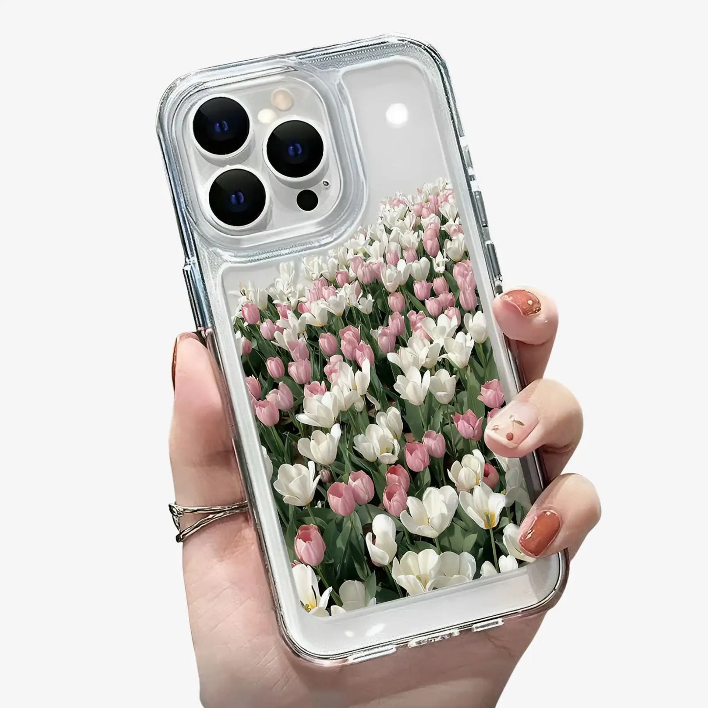 Coque transparente iPhone champ de fleurs