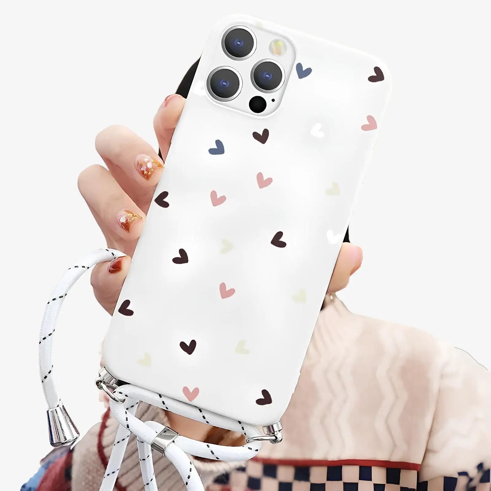 Coque Xiaomi imprimé coeur avec cordon blanc
