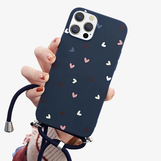 Coque Xiaomi imprimé coeur avec cordon bleu marine