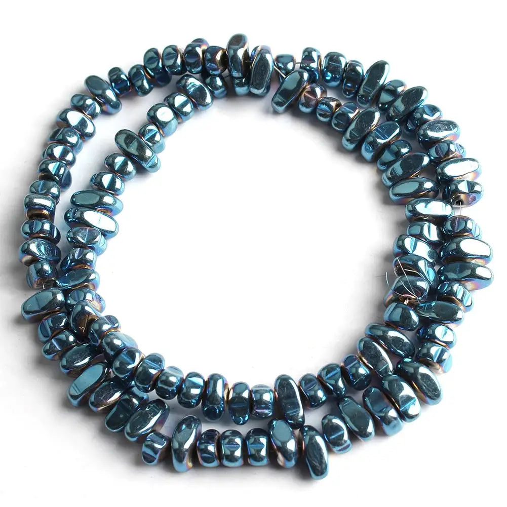 Perles naturelles en hématite de tailles irrégulières - blue