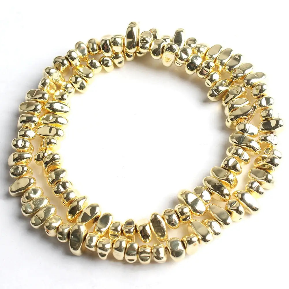 Perles naturelles en hématite de tailles irrégulières - light gold