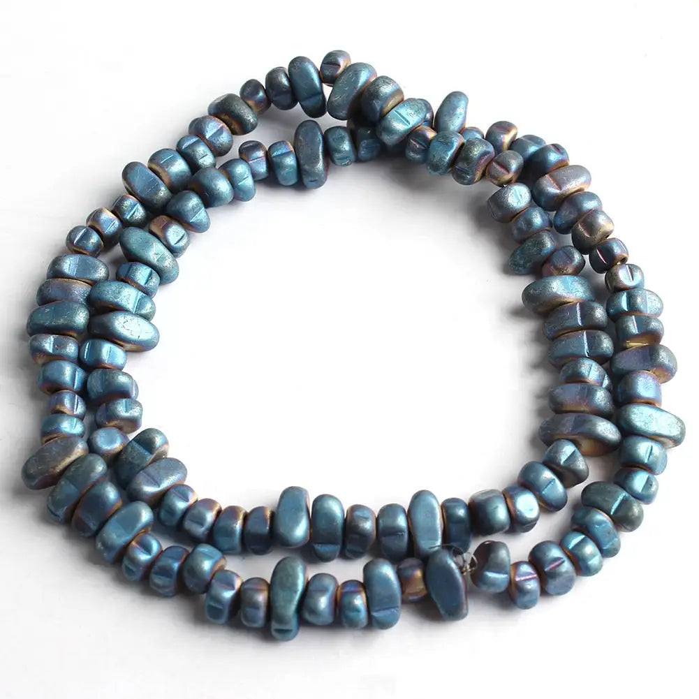 Perles naturelles en hématite de tailles irrégulières - matte blue