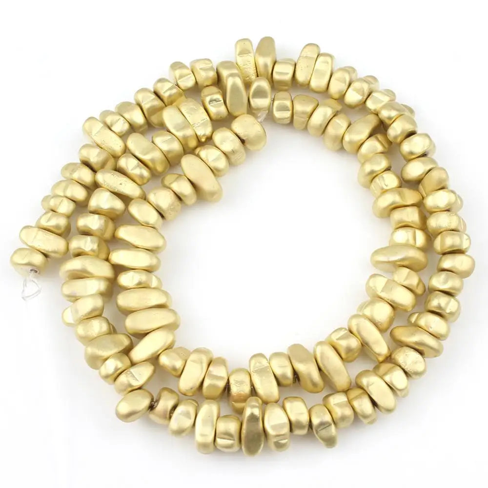 Perles naturelles en hématite de tailles irrégulières - matte light gold