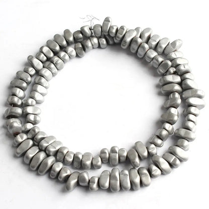 Perles naturelles en hématite de tailles irrégulières - matte rhodium