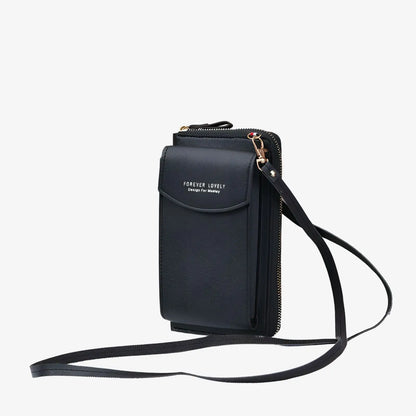 Pochette sac téléphone portefeuille avec cordon - Noir