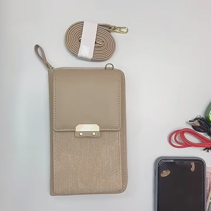Sac étui de téléphone bandoulière en cuir argent