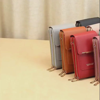 Sac bandoulière de téléphone avec écran tactile en cuir noir