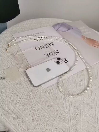 Cordon de téléphone en perles blanches