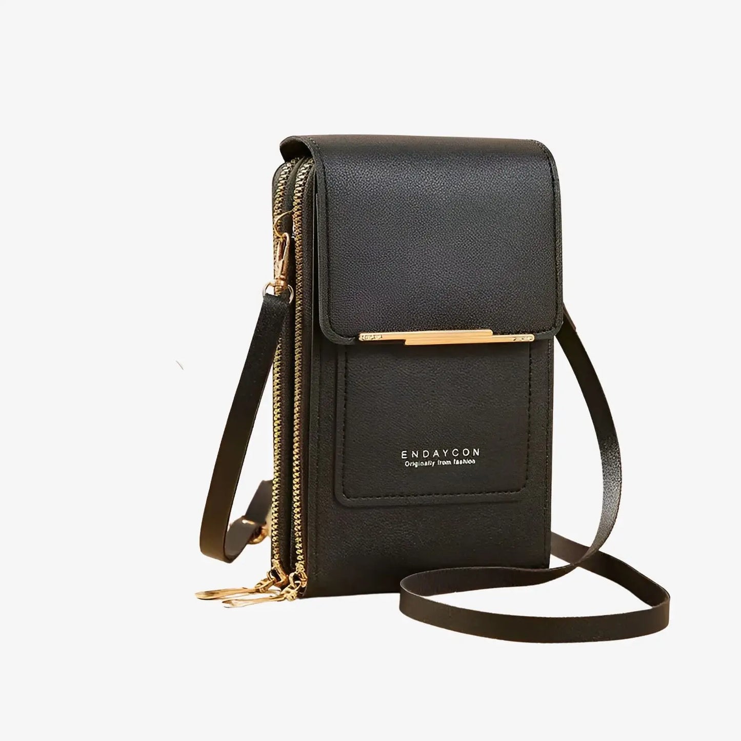 Sac bandouli re de t l phone avec cran tactile en cuir noir