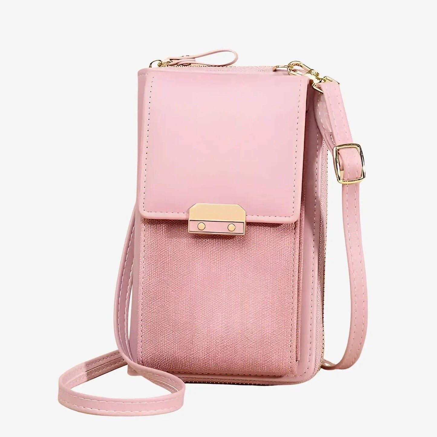 Sac étui de téléphone bandoulière en cuir rose